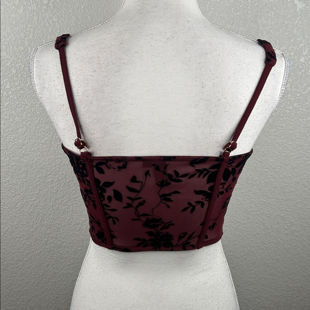 Windsor Burgundy Burnout Velvet Floral Y2K 90's Whimsigoth Goth Whimsical Corset - Picture 6 of 9